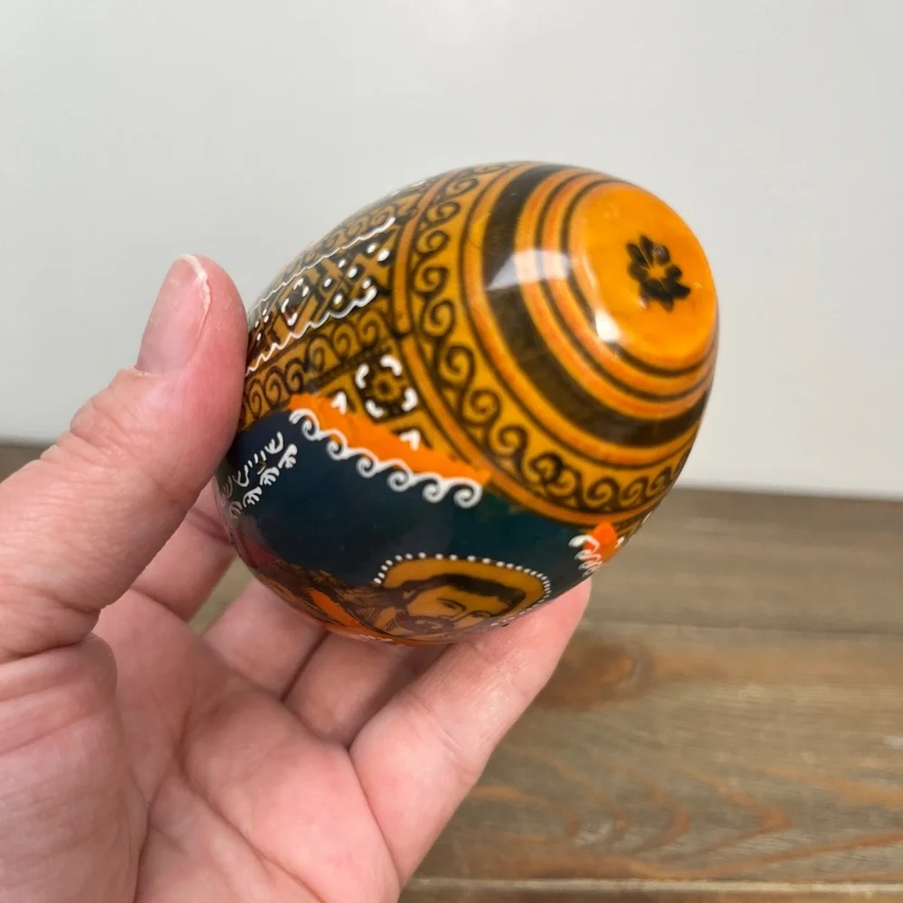 Vintage Hand Painted Wooden Egg Russian Orthodox Religious Art Passion Egg 3.5” - Picture 14 of 16